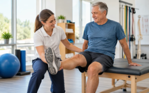 Sesión de rehabilitación en clínica moderna